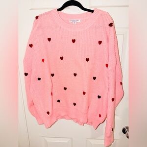 Chic Soul Pink Sweater with Heart Accents